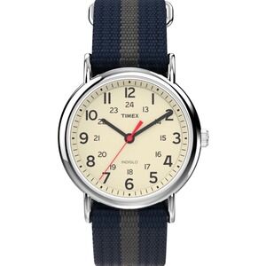 Timex T2N654 Weekender Cream Dial Nylon Strap Watch New Gift Indiglo Men's